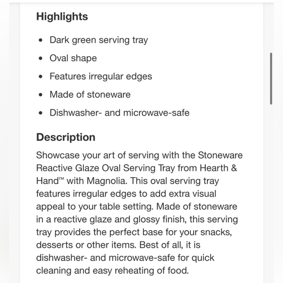 HEARTH & HAND NWT stoneware reactive glaze oval serving tray -green - Picture 4 of 5